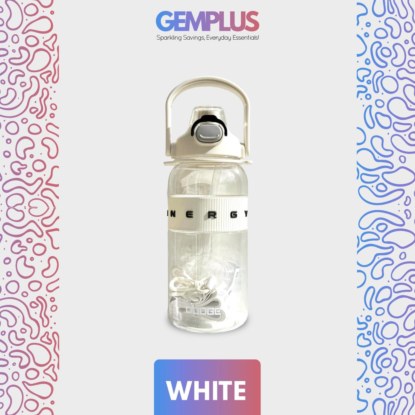 GEM+| 1.5 Liter Reusable Water Bottle with Straw BPA Leakproof Sports Gym Travel