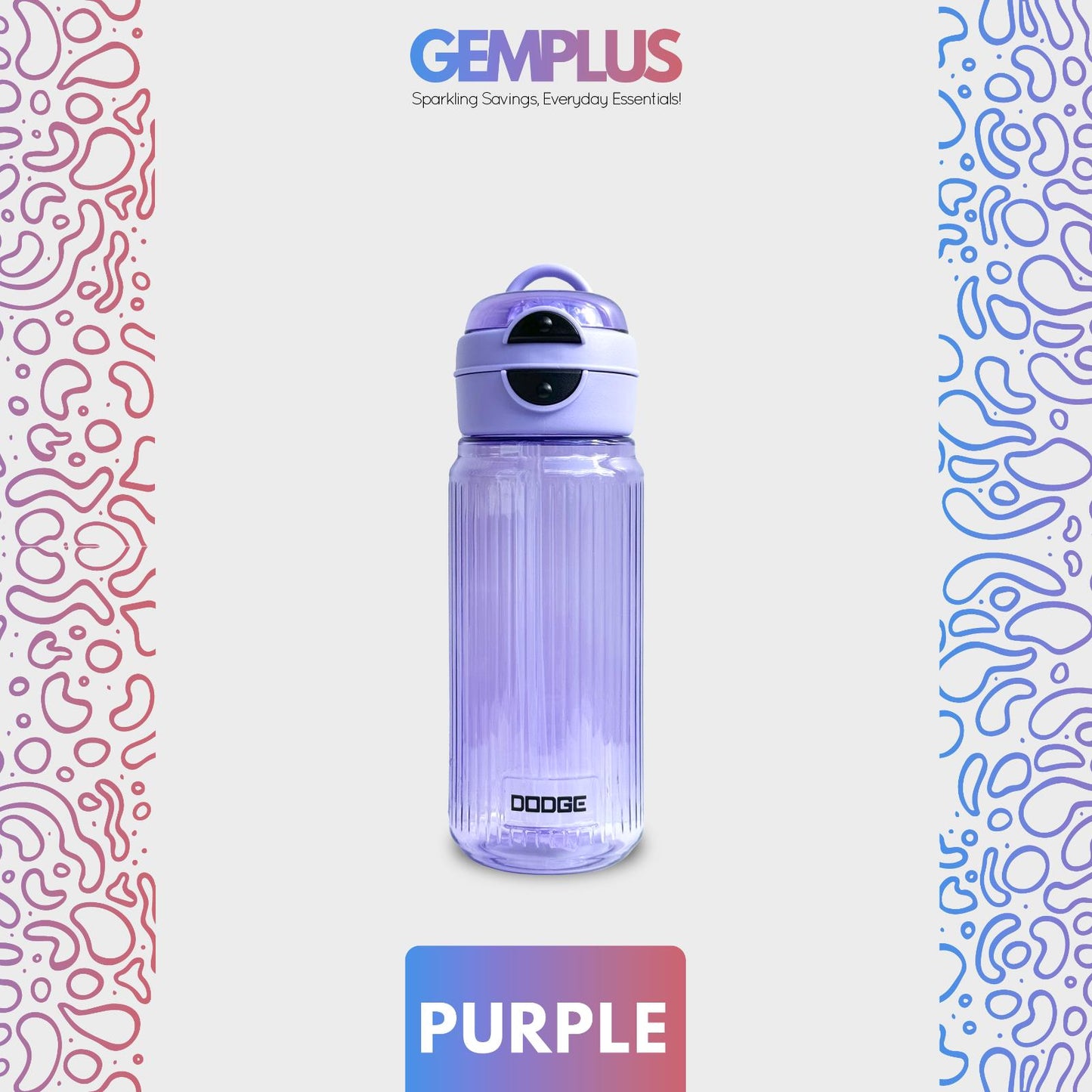 GEM+| 700 ML Reusable Water Bottle with Straw BPA Leakproof Sports Gym Travel