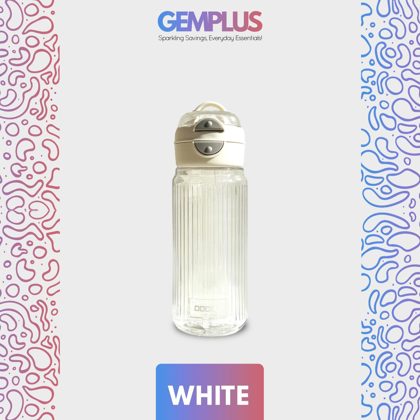 GEM+| 700 ML Reusable Water Bottle with Straw BPA Leakproof Sports Gym Travel