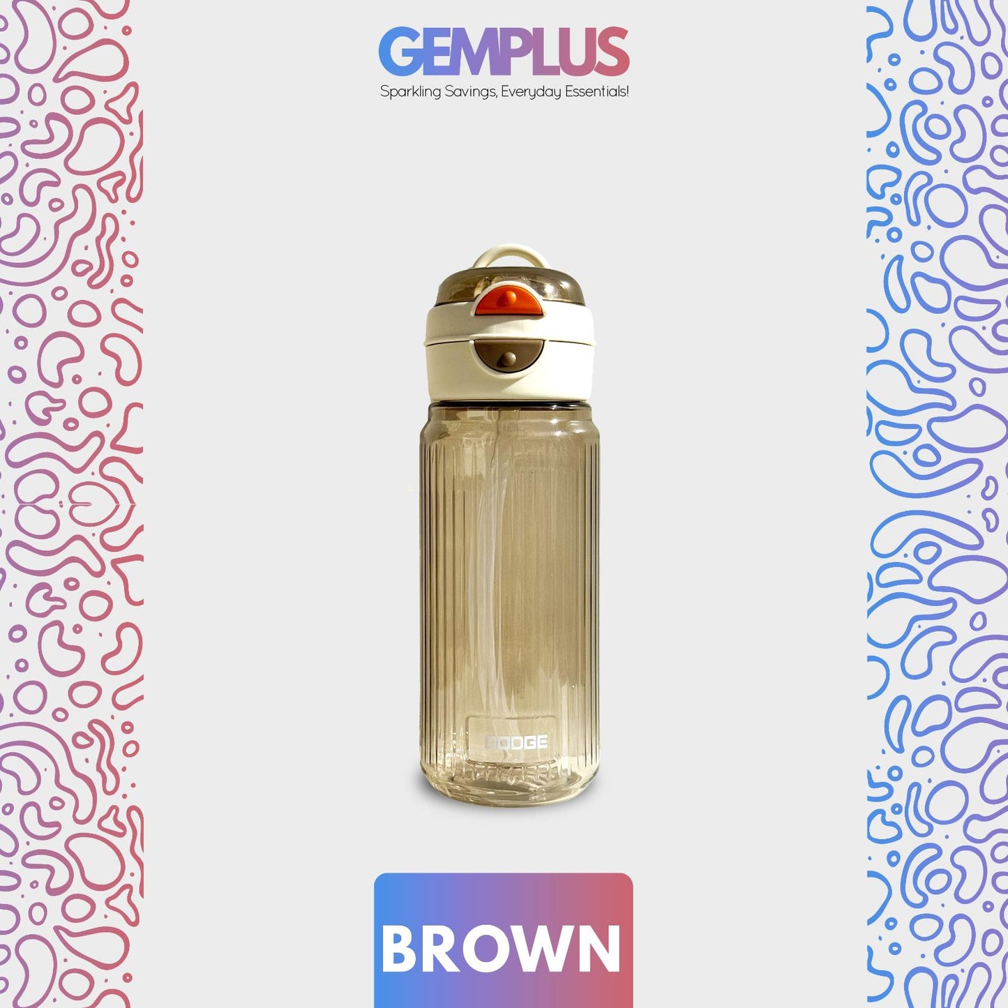 GEM+| 700 ML Reusable Water Bottle with Straw BPA Leakproof Sports Gym Travel