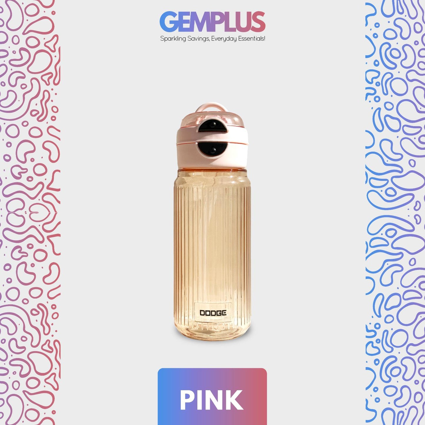 GEM+| 700 ML Reusable Water Bottle with Straw BPA Leakproof Sports Gym Travel