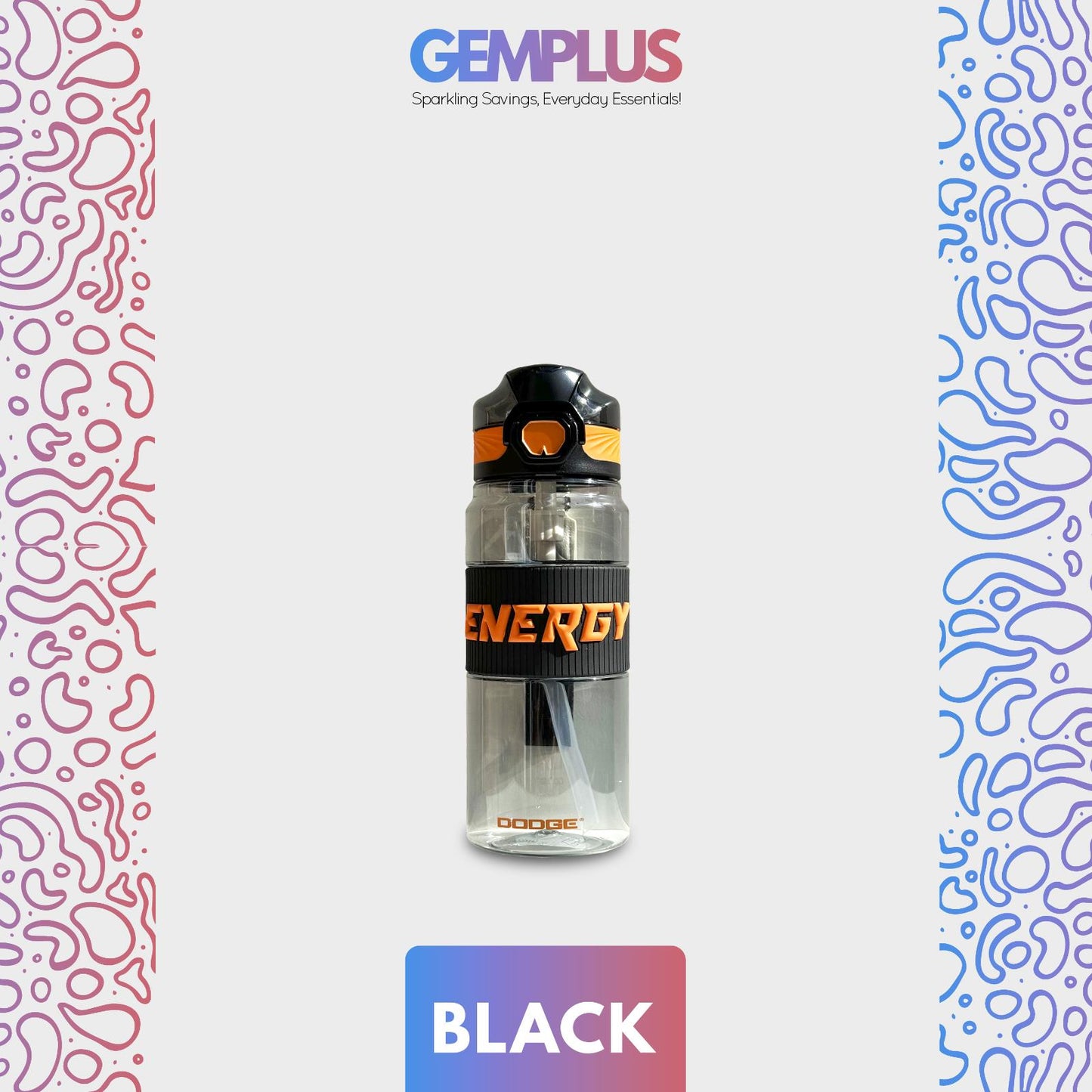 GEM+| 700ML Reusable Water Bottle with Straw BPA Leakproof Sports Gym Travel
