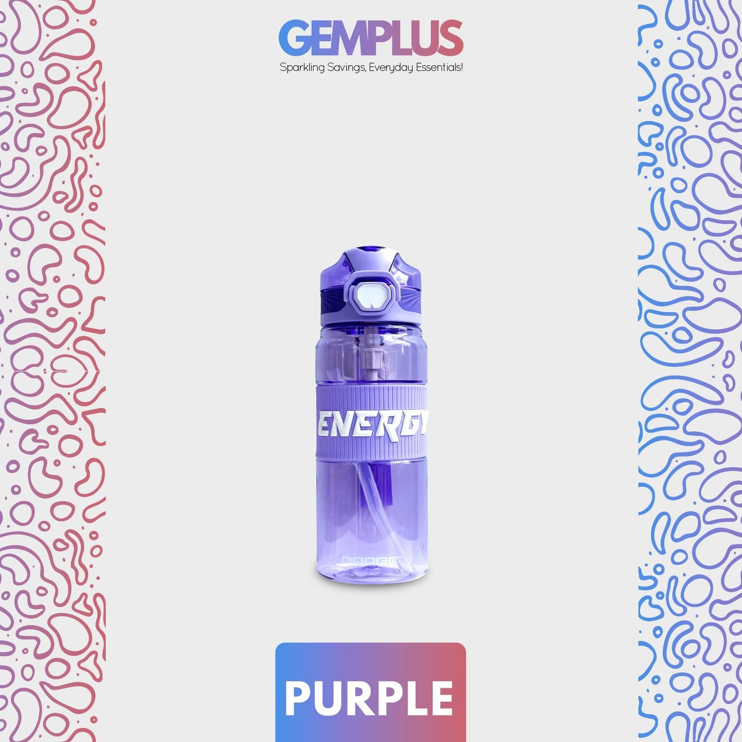 GEM+| 700ML Reusable Water Bottle with Straw BPA Leakproof Sports Gym Travel