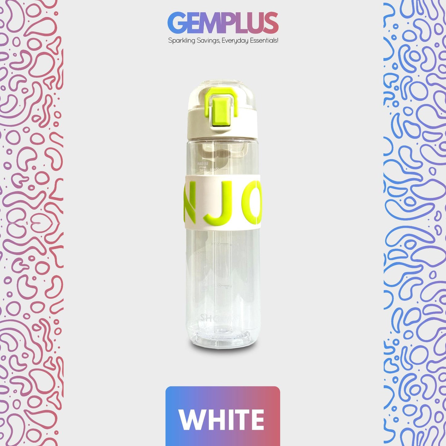 GEM+| 680 ML Reusable Water Bottle with Straw BPA Leakproof Sports Gym Travel