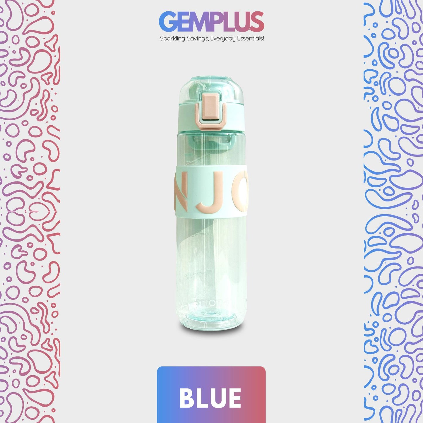 GEM+| 680 ML Reusable Water Bottle with Straw BPA Leakproof Sports Gym Travel