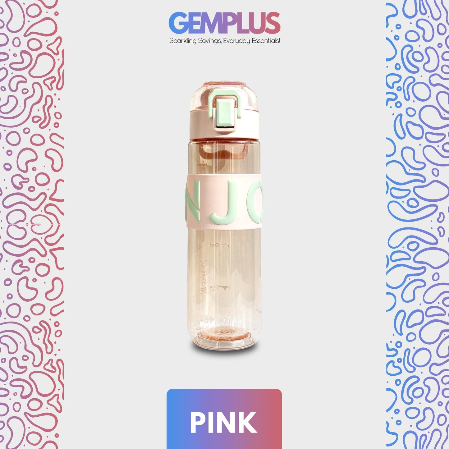GEM+| 680 ML Reusable Water Bottle with Straw BPA Leakproof Sports Gym Travel