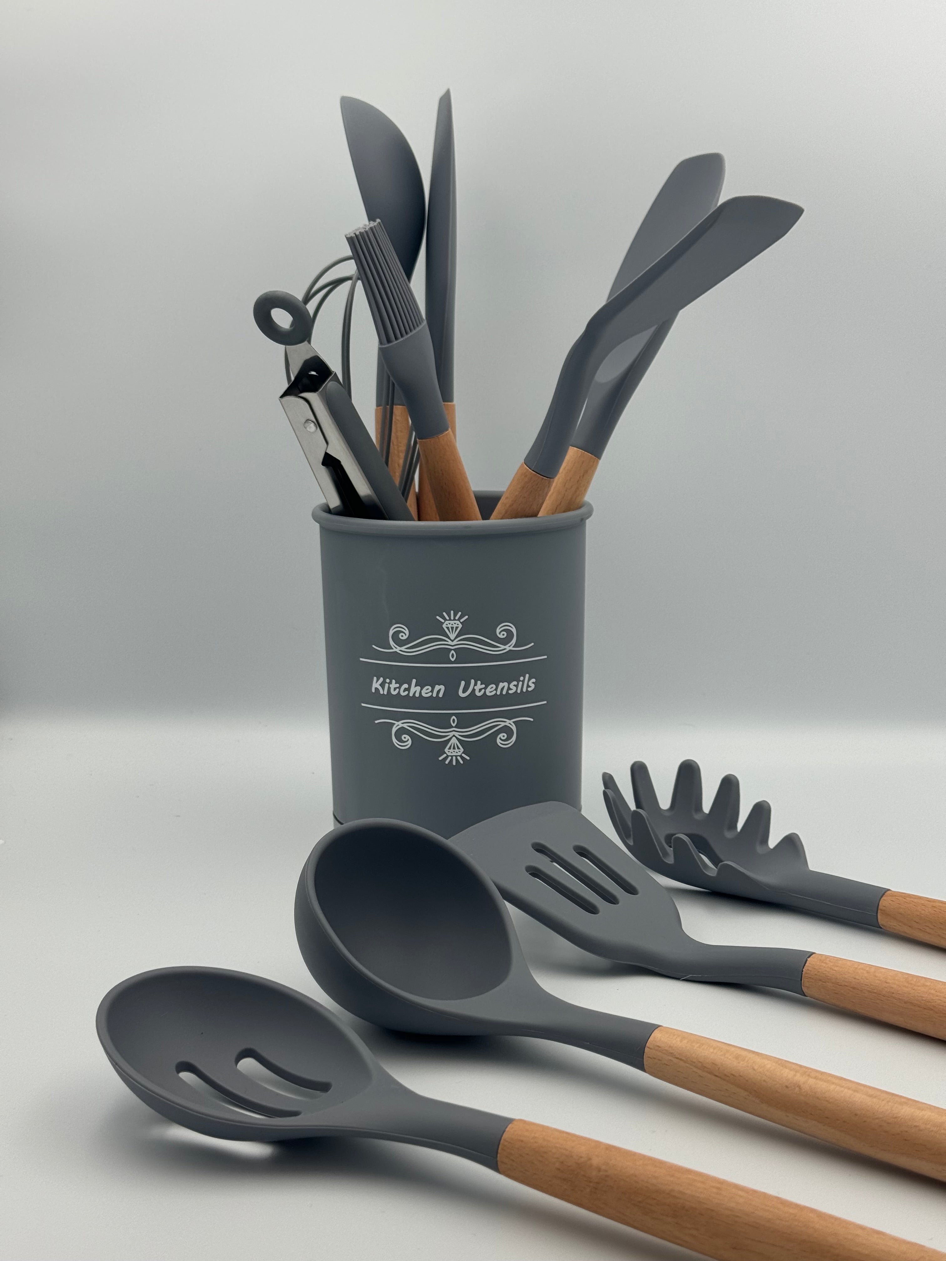 GEM+ | Premium 12-Piece Silicone Cooking & Baking Utensil Set – Non-Stick, BPA-Free, Grey