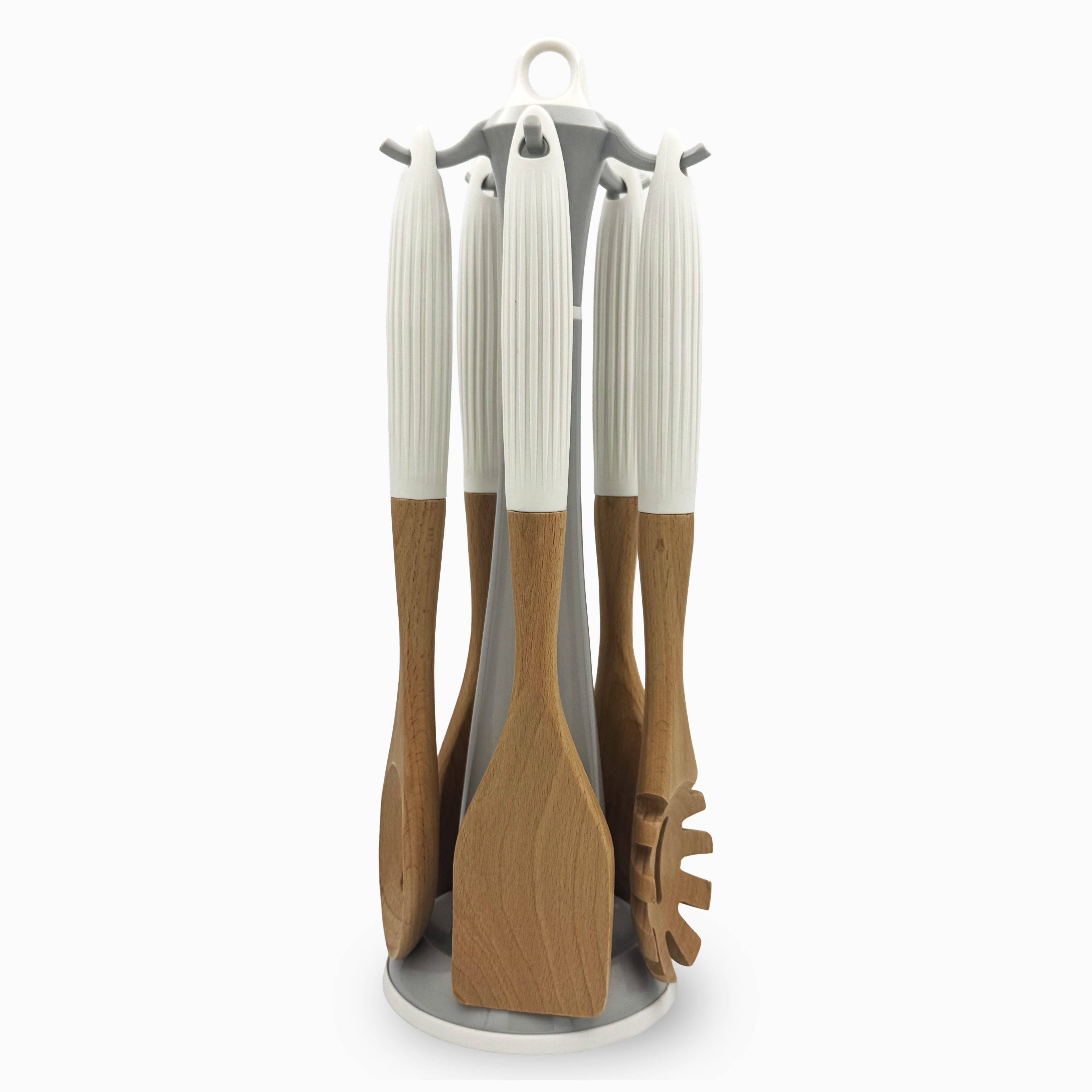 GEM+ | 5-Piece Premium Wooden & Silicone Utensil Set – Heat Resistant, White