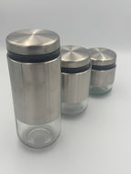GEM+ | Silver 3pc Pre-Labelled Glass Kitchen Storage Jar Set