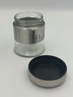 GEM+ | 5pc Glass Storage Jar Set with Silver Lids – with Silver Stand