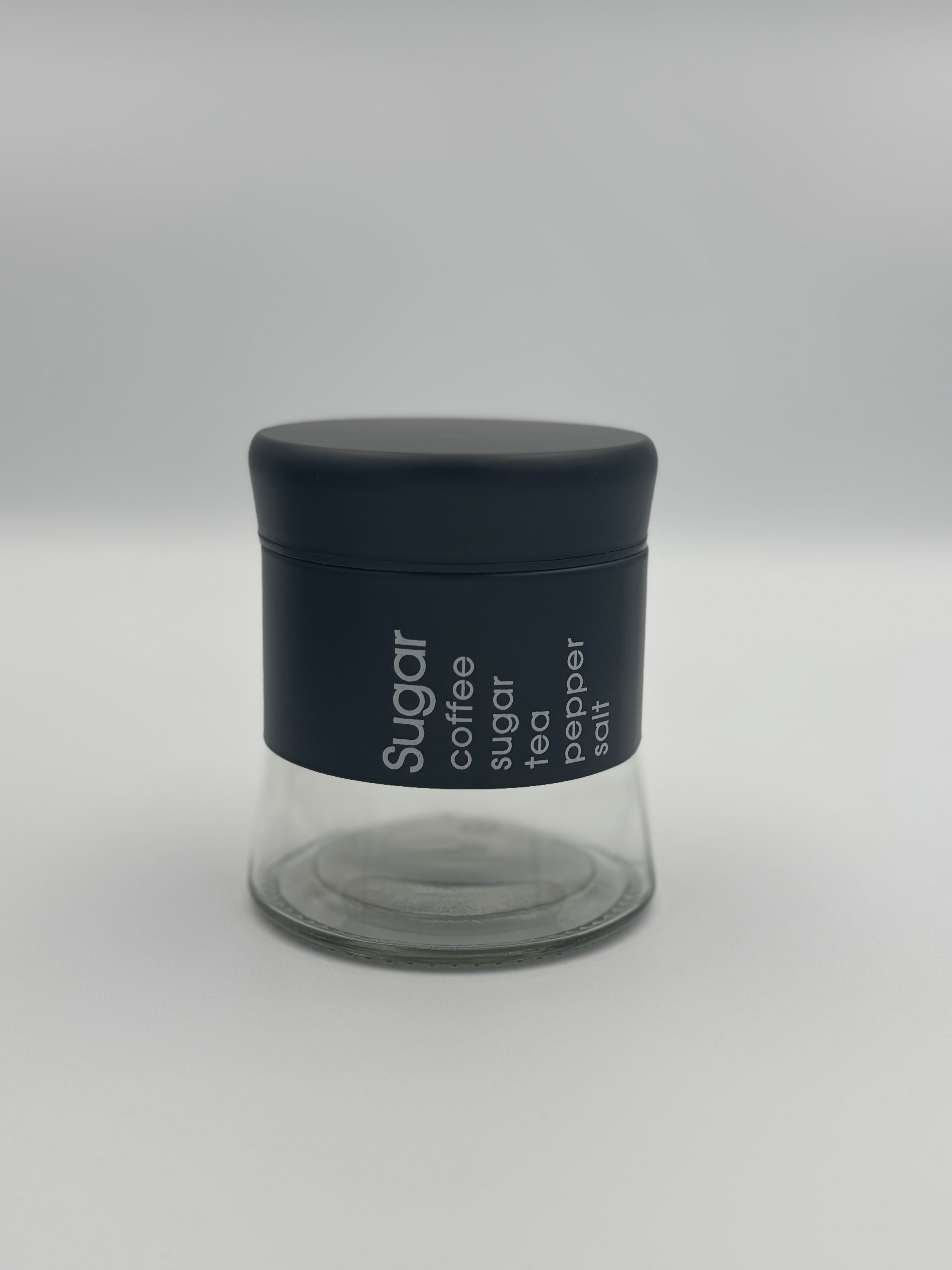 GEM+ | 5pc Glass Storage Jar Set with Black Lids – with Silver Stand