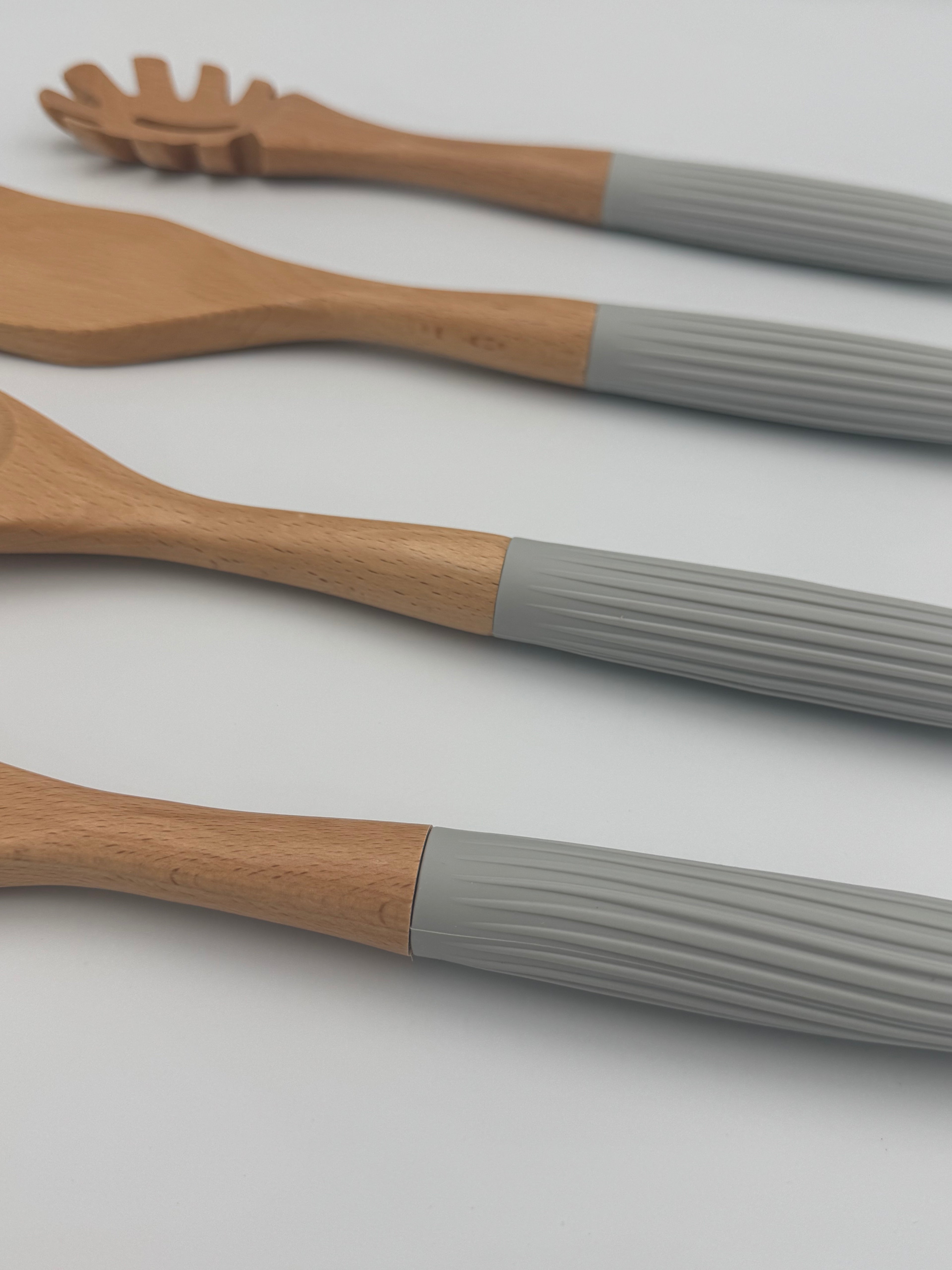 GEM+ | 5-Piece Premium Wooden & Silicone Utensil Set – Heat Resistant - Grey