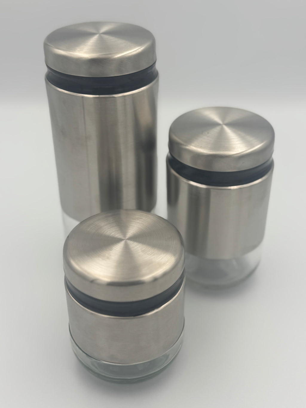 GEM+ | Silver 3pc Pre-Labelled Glass Kitchen Storage Jar Set