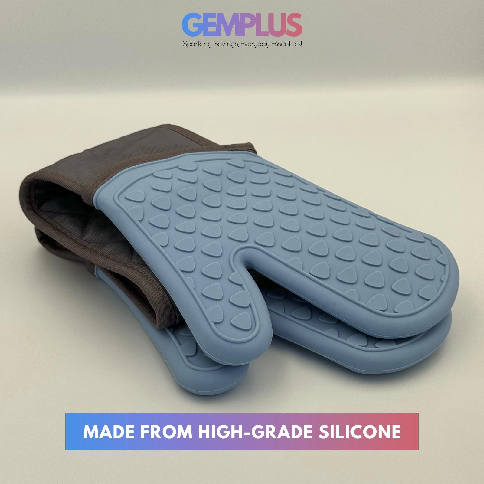 GEM+ | Premium Oven Gloves Mitt Silicone Heat Resistant Non-Slip Grip Baking BBQ