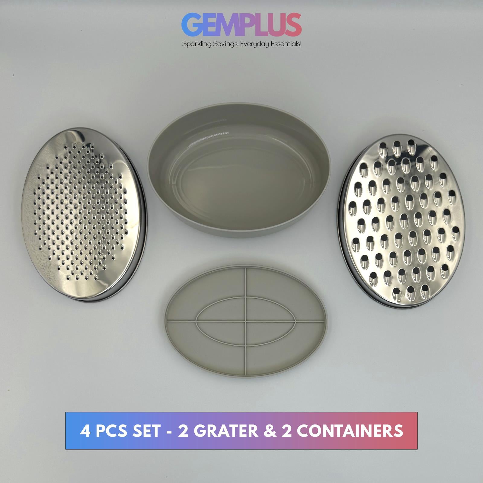 GEM+ | Premium Stainless Steel Multi-Blade Grater with Container and Lid Set