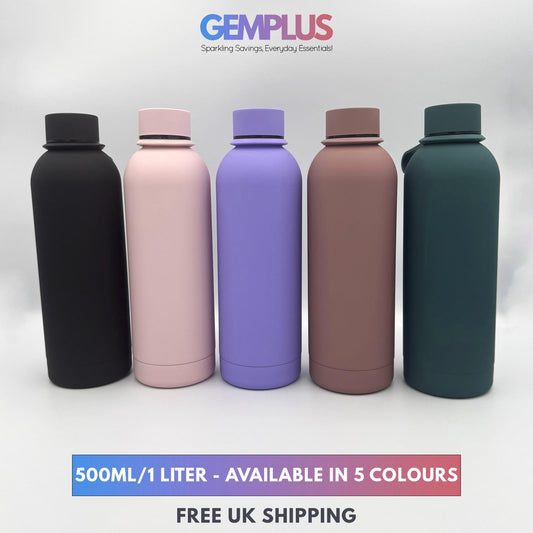GEM+ | 500ML & 1L Stainless Steel Flask – Silicone Coated - Pastel 5 Colors