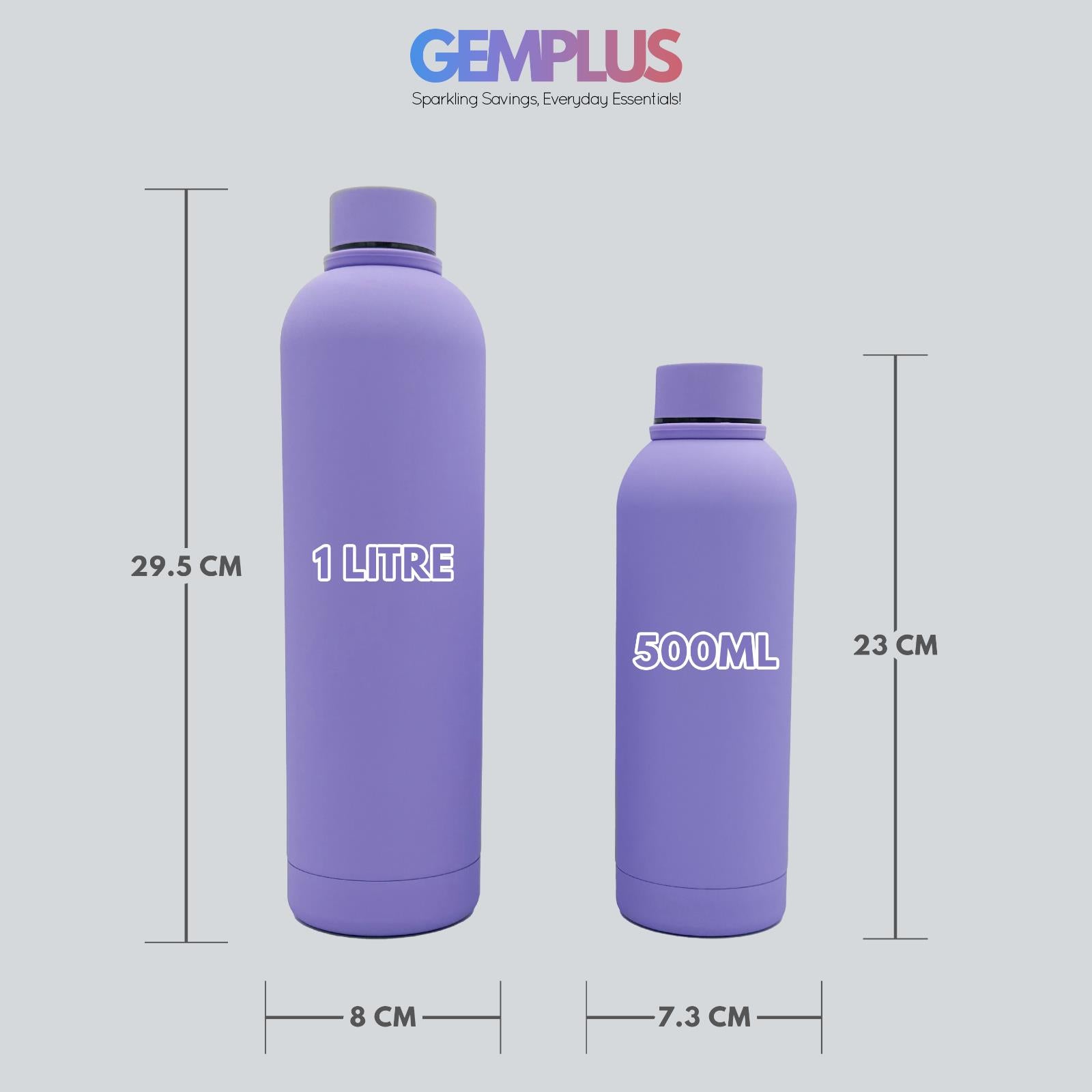GEM+ | 500ML & 1L Stainless Steel Flask – Silicone Coated - Pastel 5 Colors