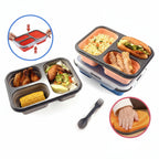 GEM+ | Collapsible Lunchbox with 3 Compartments and Fork & Spoon – Space-Saving