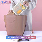 GEM+ | Collapsible Lunchbox with 3 Compartments and Fork & Spoon – Space-Saving