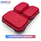 GEM+ | Collapsible Lunchbox with 3 Compartments and Fork & Spoon – Space-Saving