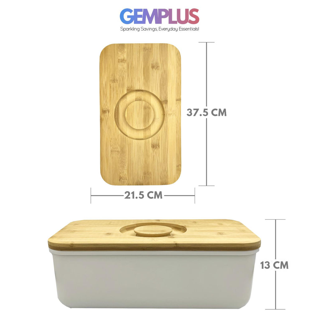 GEM+ | Bread Storage Bin Box with Eco Bamboo Cutting Board Lid Large Space