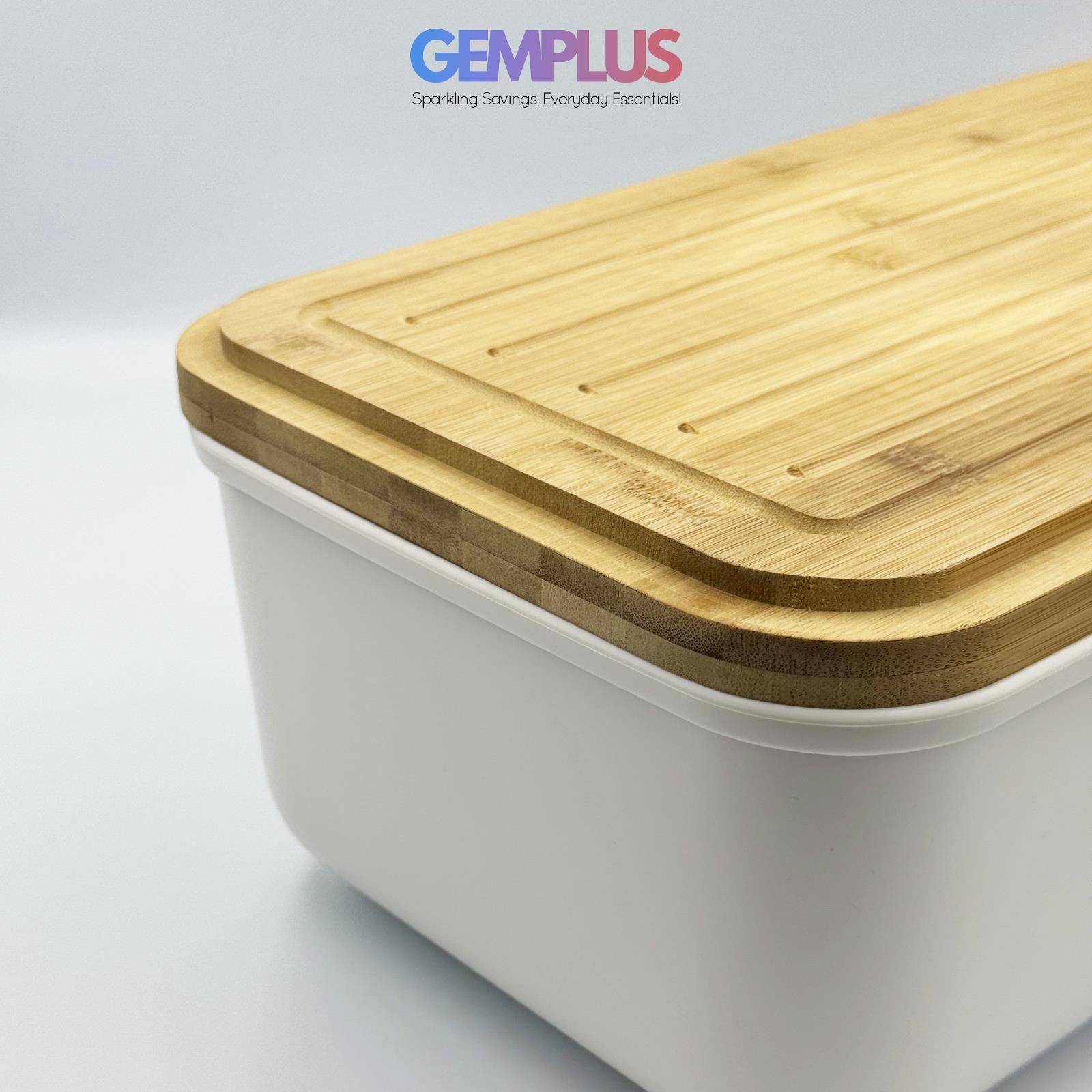 GEM+ | Bread Storage Bin Box with Eco Bamboo Cutting Board Lid Large Space