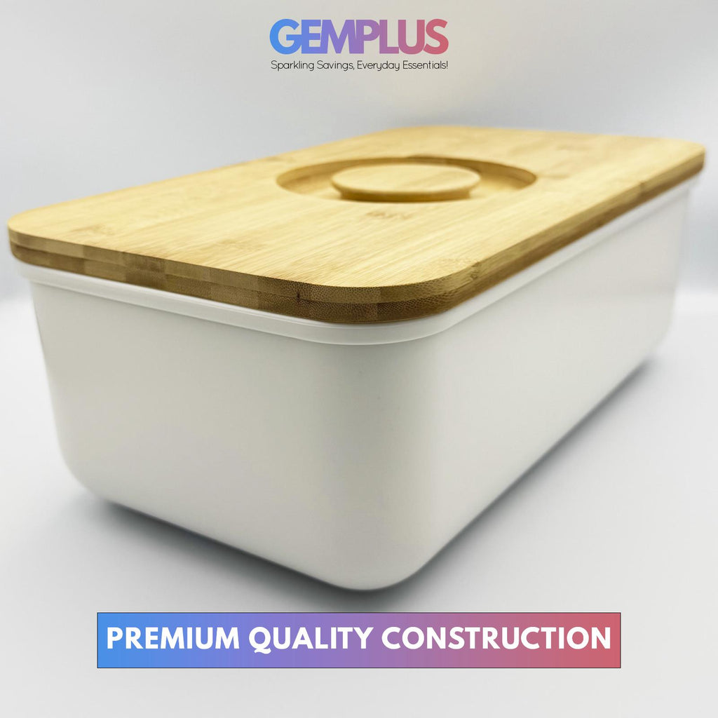 GEM+ | Bread Storage Bin Box with Eco Bamboo Cutting Board Lid Large Space