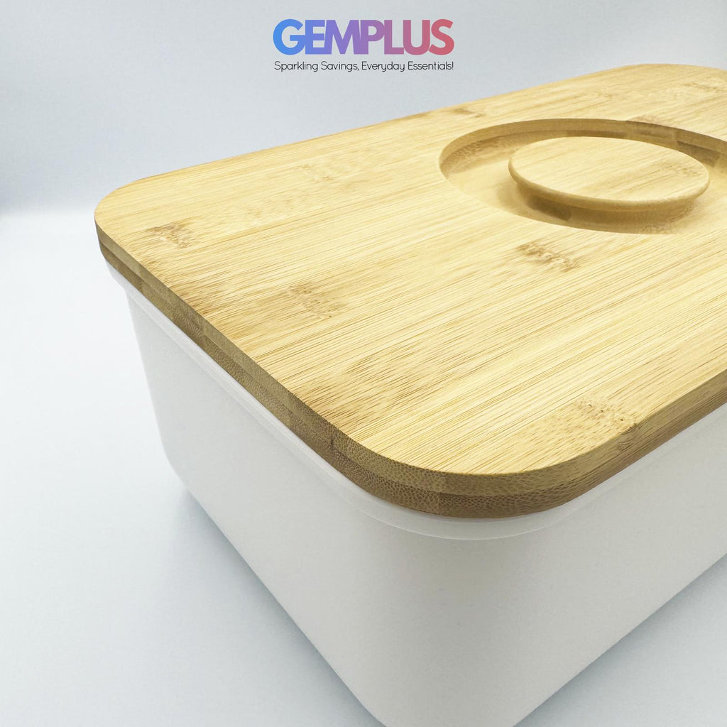 GEM+ | Bread Storage Bin Box with Eco Bamboo Cutting Board Lid Large Space