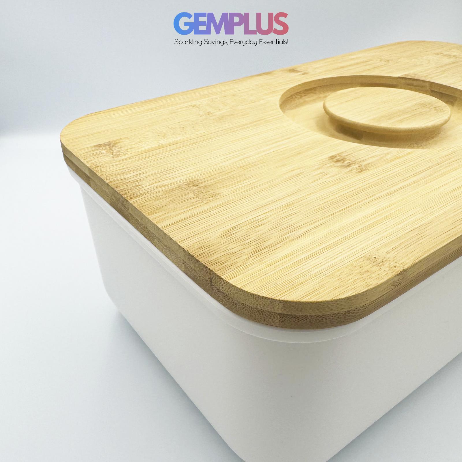 GEM+ | Bread Storage Bin Box with Eco Bamboo Cutting Board Lid Large Space