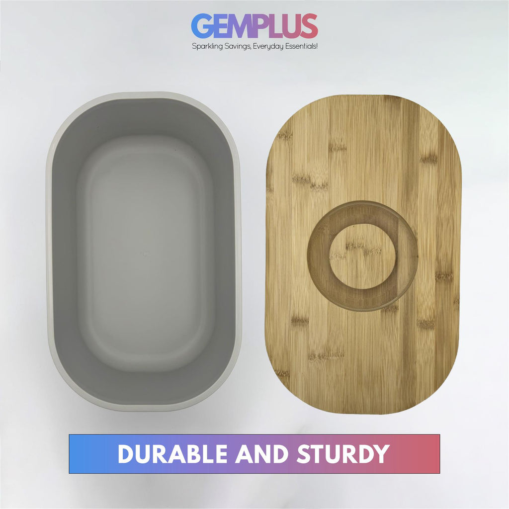 GEM+ | Bread Storage Bin Box with Eco Bamboo Cutting Board Lid Large Space GREY