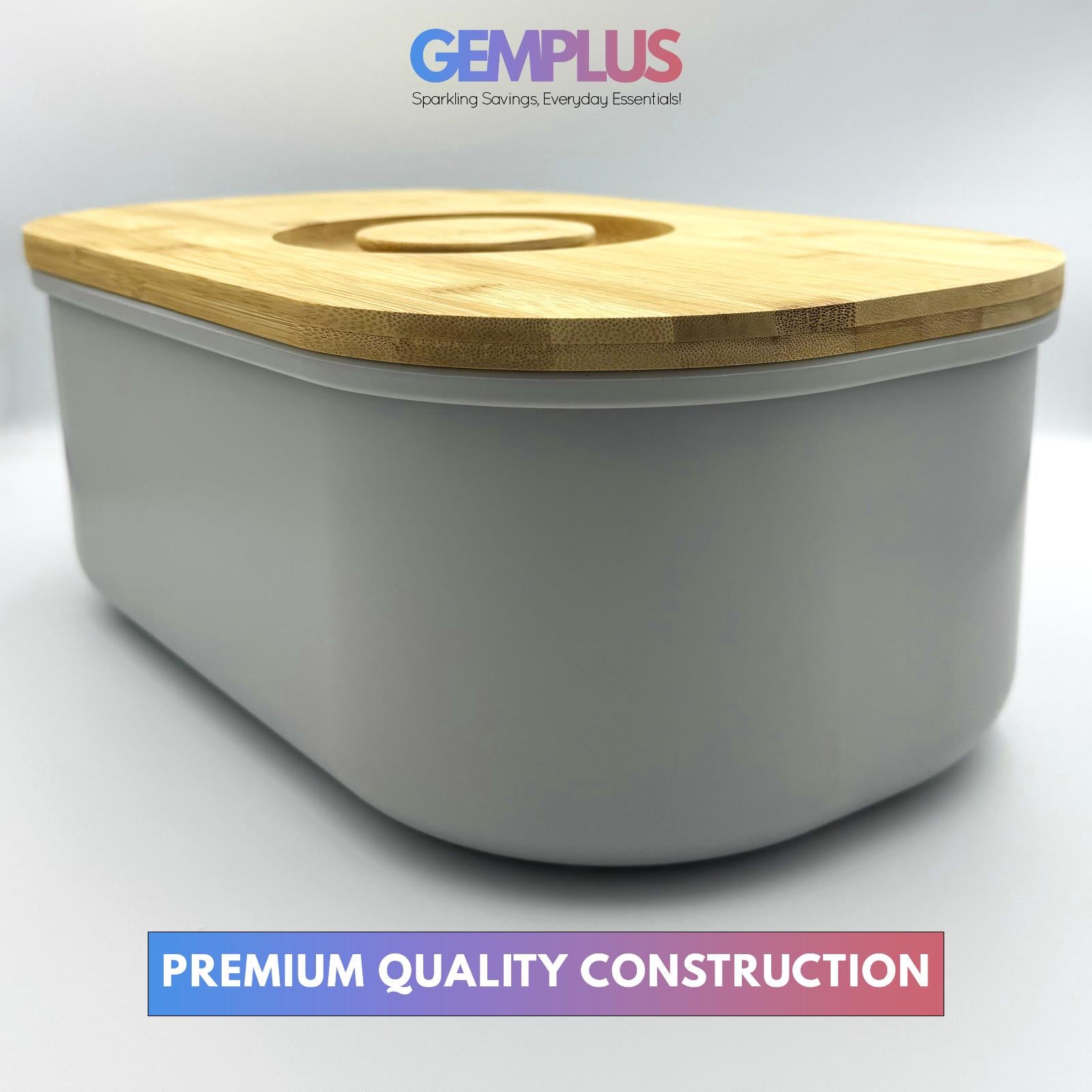 GEM+ | Bread Storage Bin Box with Eco Bamboo Cutting Board Lid Large Space GREY