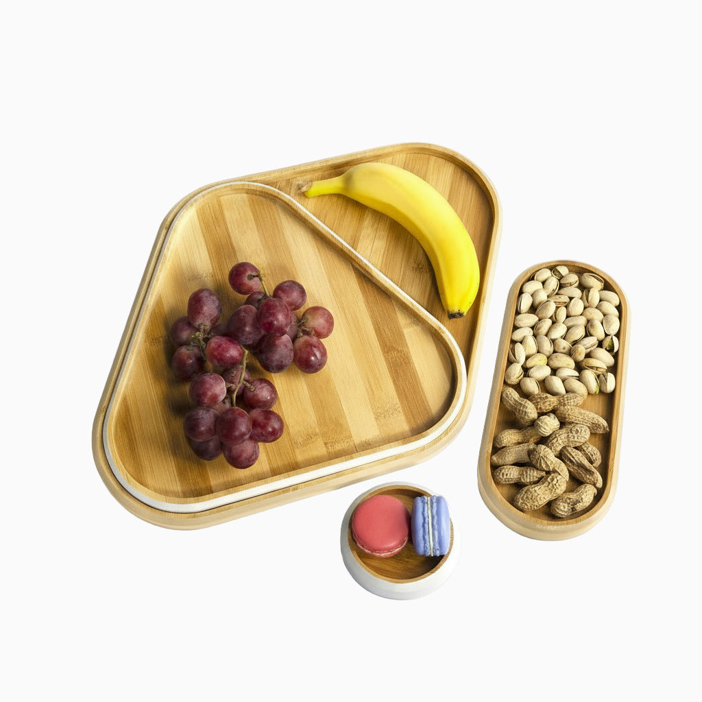 GEM+ | 4-Piece Bamboo Dry Fruit & Snack Tray Set – Elegant & Durable Blue/White