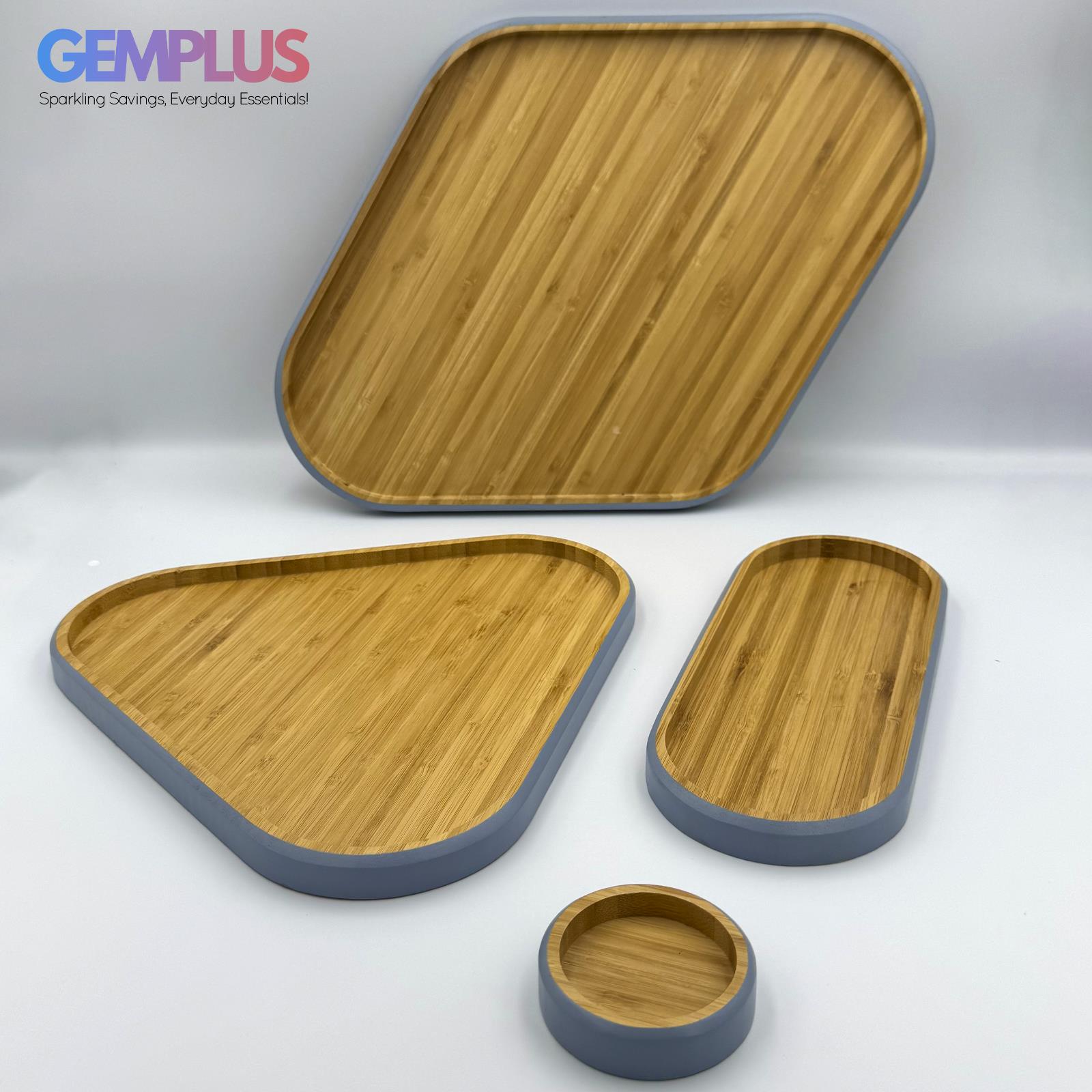 GEM+ | 4-Piece Bamboo Dry Fruit & Snack Tray Set – Elegant & Durable Blue/White