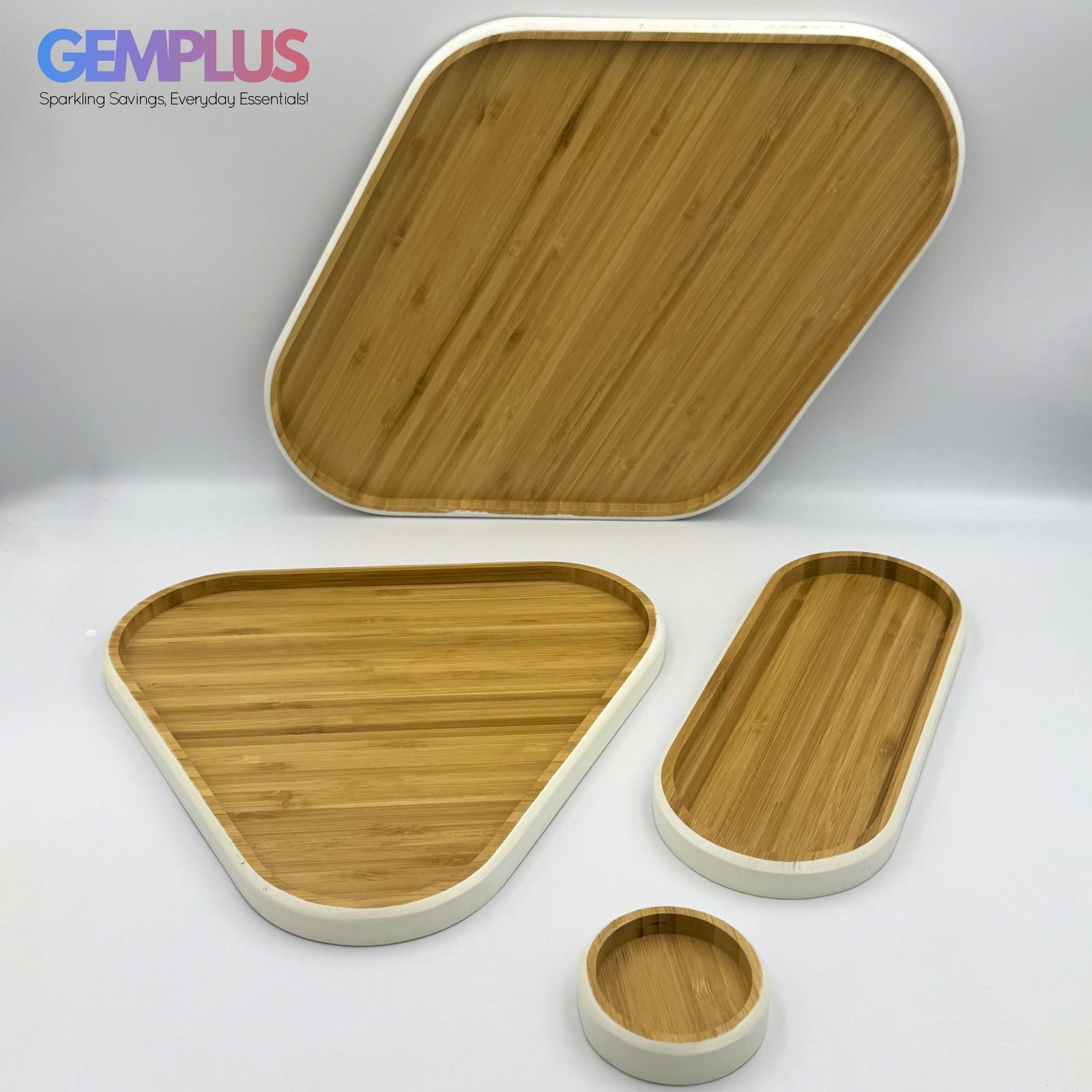GEM+ | 4-Piece Bamboo Dry Fruit & Snack Tray Set – Elegant & Durable Blue/White