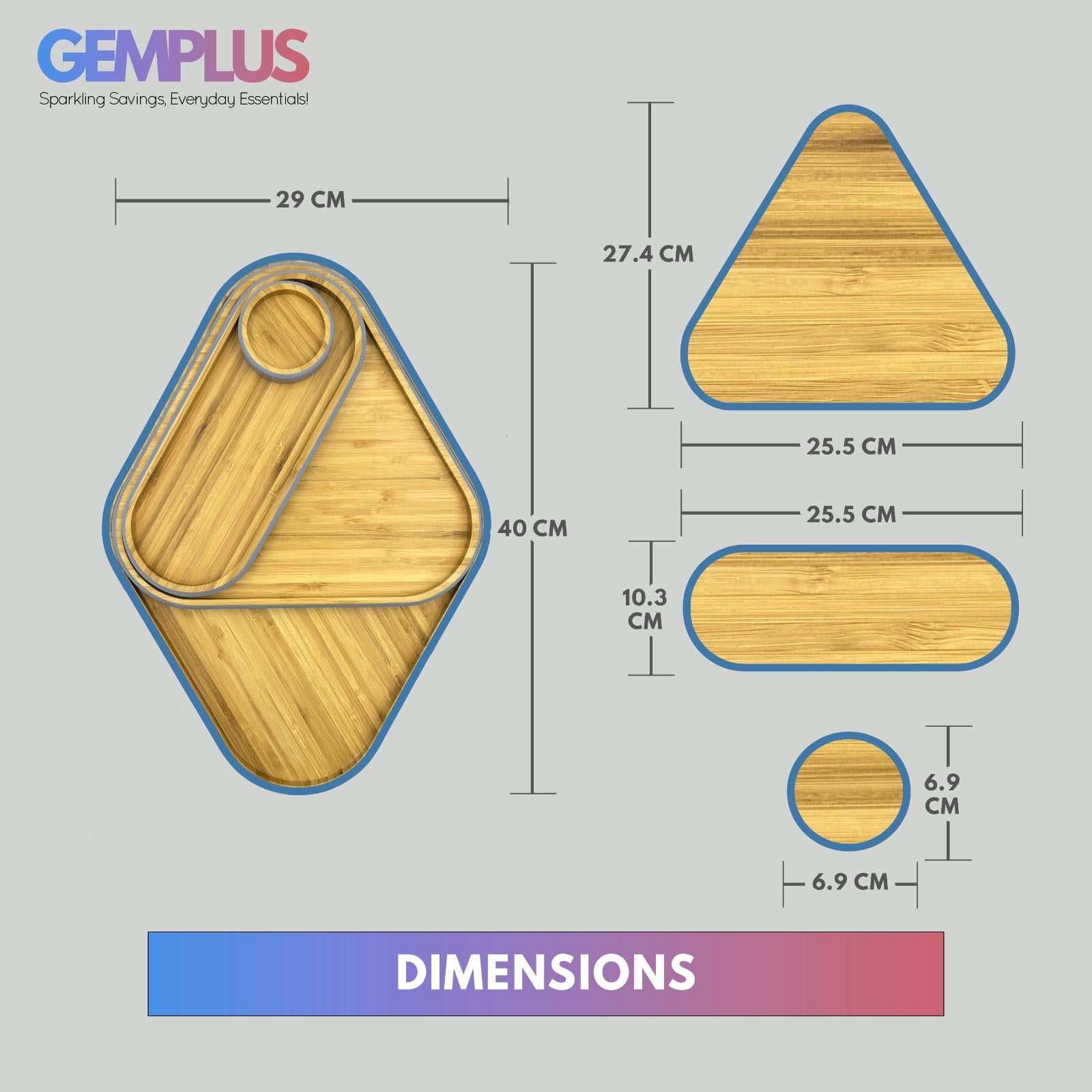 GEM+ | 4-Piece Bamboo Dry Fruit & Snack Tray Set – Elegant & Durable Blue/White