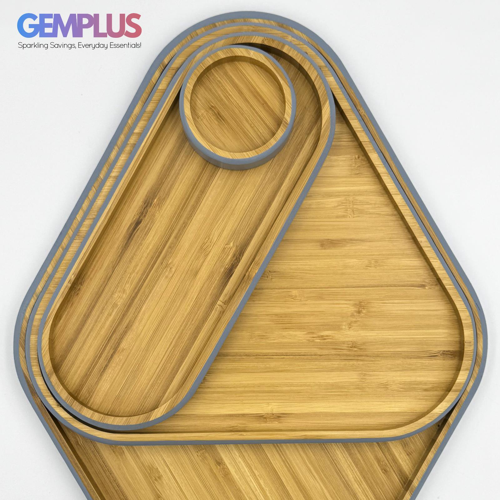 GEM+ | 4-Piece Bamboo Dry Fruit & Snack Tray Set – Elegant & Durable Blue/White