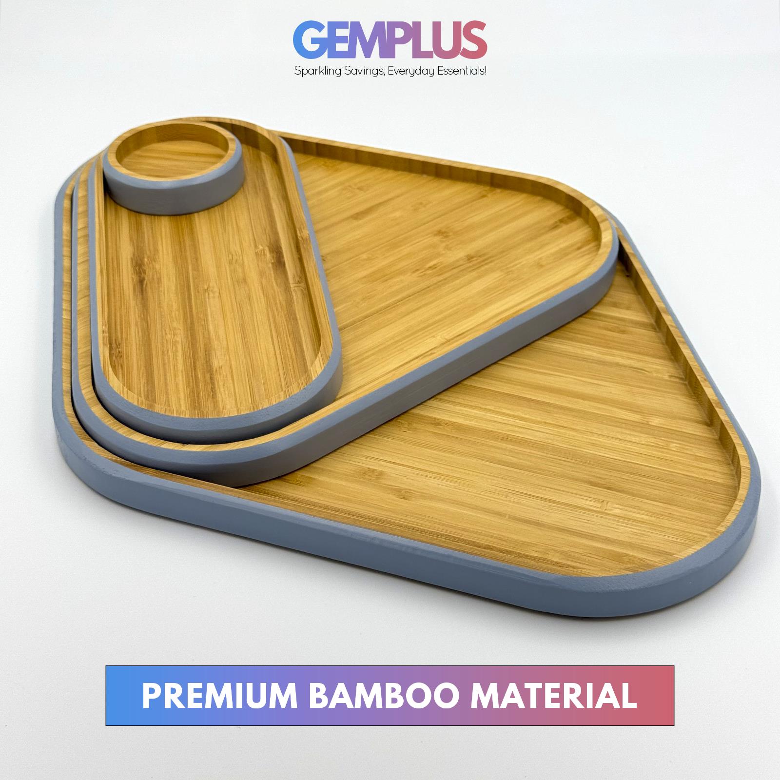 GEM+ | 4-Piece Bamboo Dry Fruit & Snack Tray Set – Elegant & Durable Blue/White