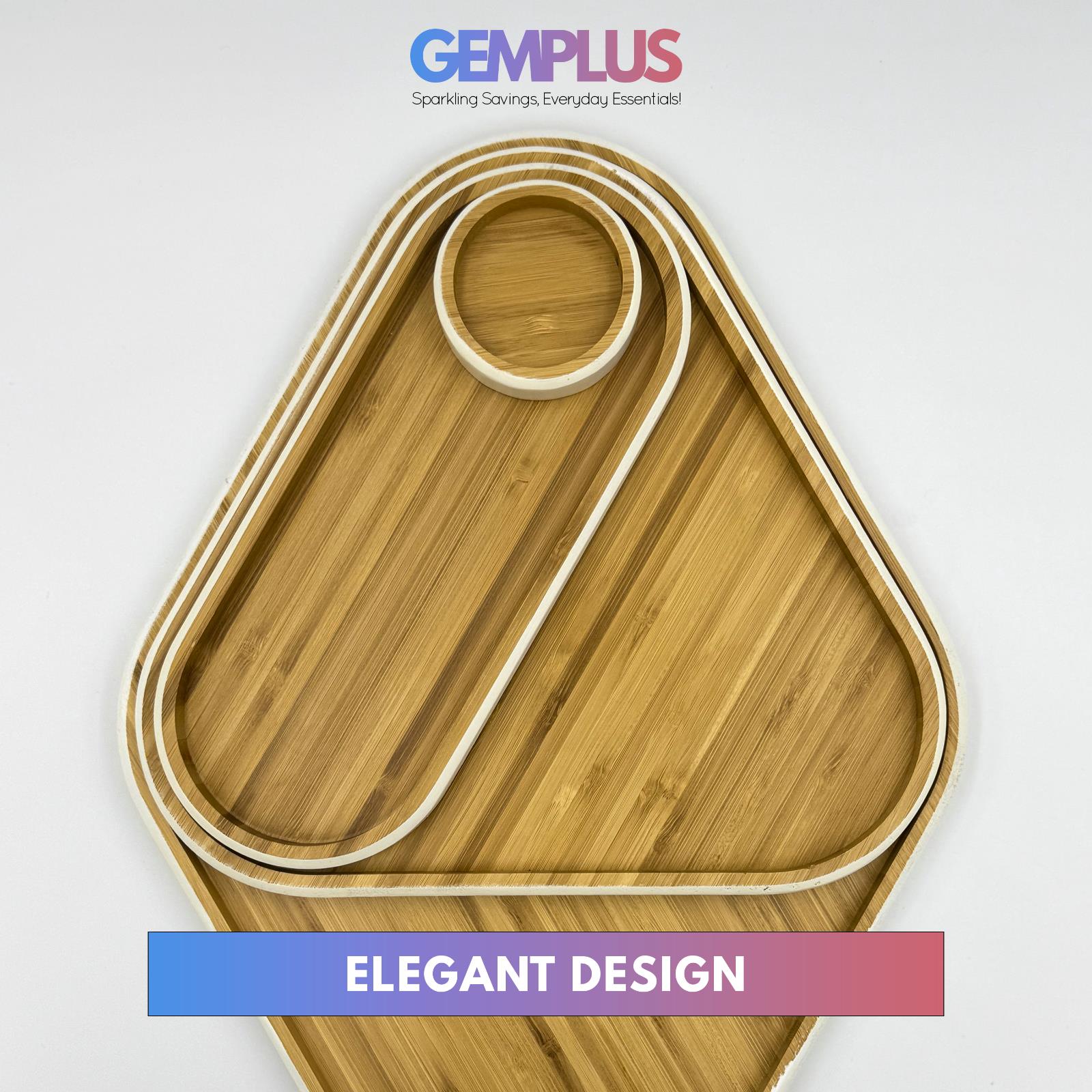 GEM+ | 4-Piece Bamboo Dry Fruit & Snack Tray Set – Elegant & Durable Blue/White