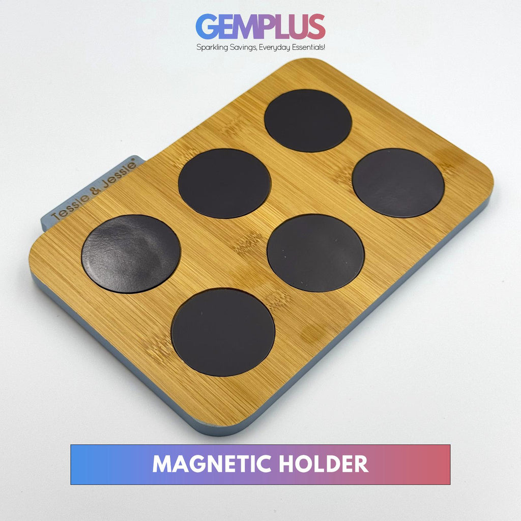 GEM+ | Premium Magnetic Bamboo Spice Tin Organizer with 6 Jars Elegant & Modern