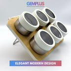 GEM+ | Premium Magnetic Bamboo Spice Tin Organizer with 6 Jars Elegant & Modern