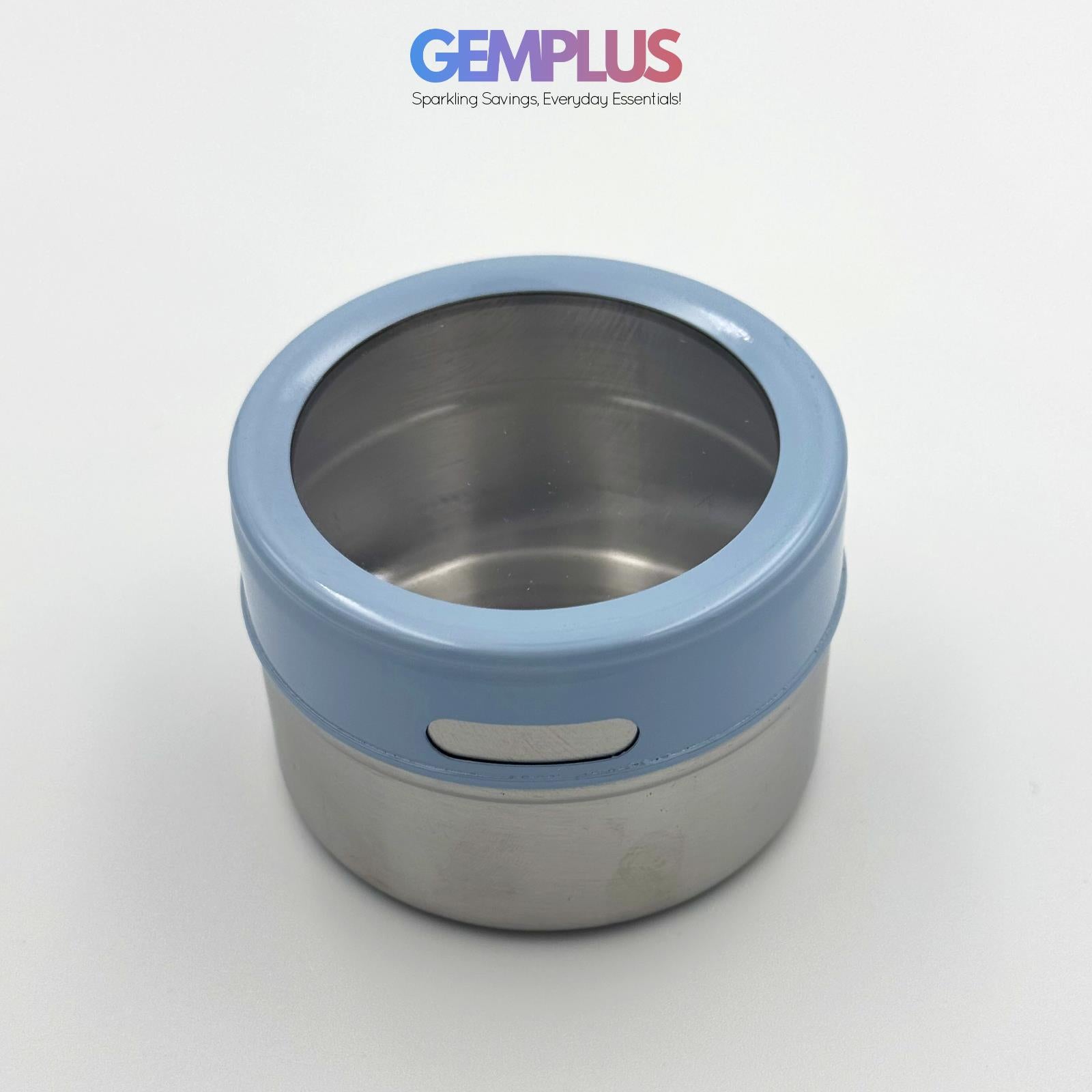 GEM+ | Premium Magnetic Bamboo Spice Tin Organizer with 6 Jars Elegant & Modern