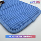 GEM+ | 2Pcs Premium Quilted Heat-Resistant Pot Holders Silicone Grip – Grey/Blue