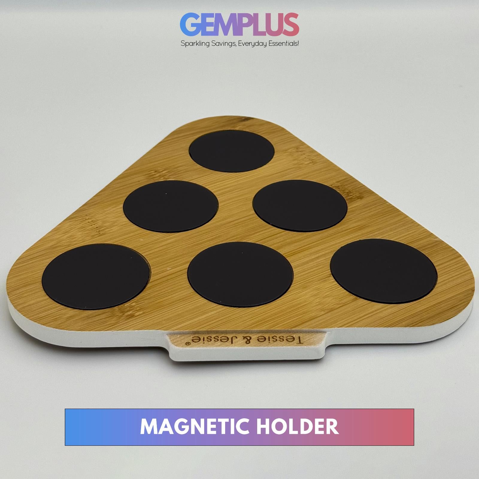 GEM+ | Premium Magnetic Bamboo Spice Tin Organizer with 6 Jars Elegant & Modern