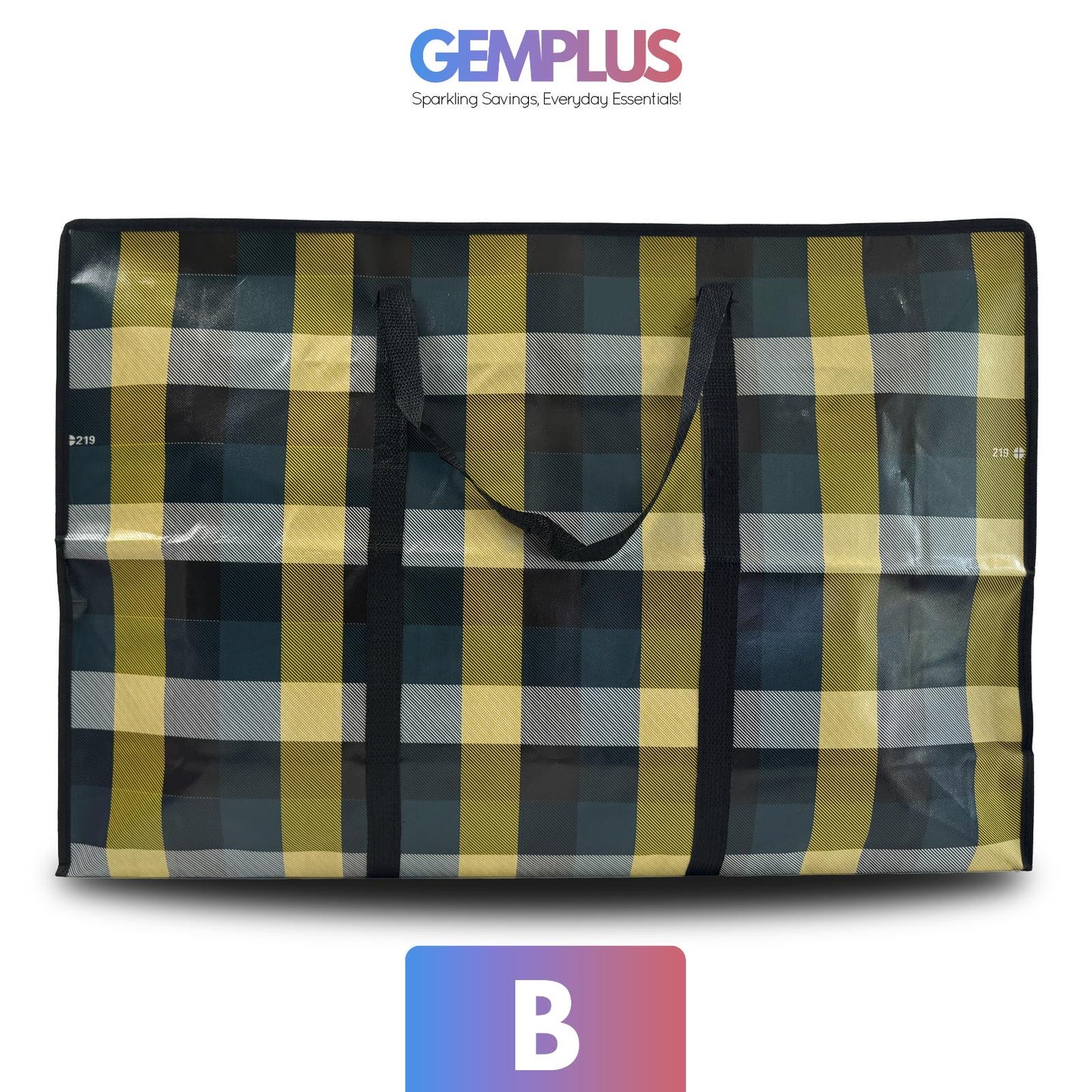 GEM+ | Large Strong Jumbo Reusable Laundry Shopping Bag Zip Storage 70 x 55 x 22