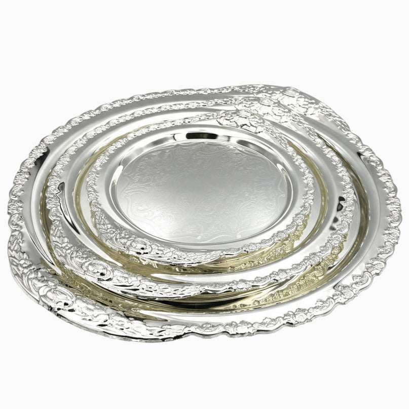 GEM+ | Premium 3-Piece Silver-Plated Vintage Tray Set – Elegant Durable