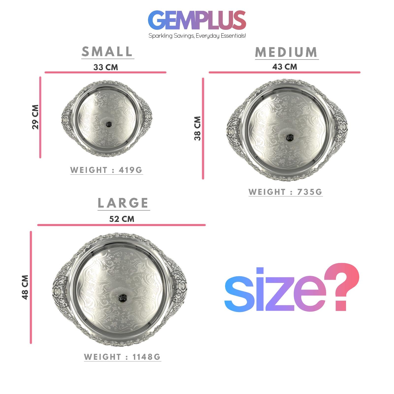 GEM+ | Premium 3-Piece Silver-Plated Vintage Tray Set – Elegant Durable