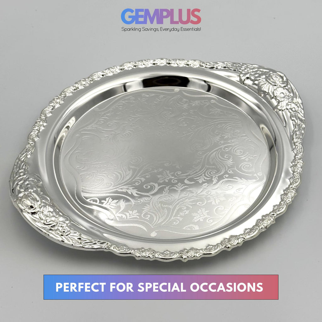 GEM+ | Premium 3-Piece Silver-Plated Vintage Tray Set – Elegant Durable