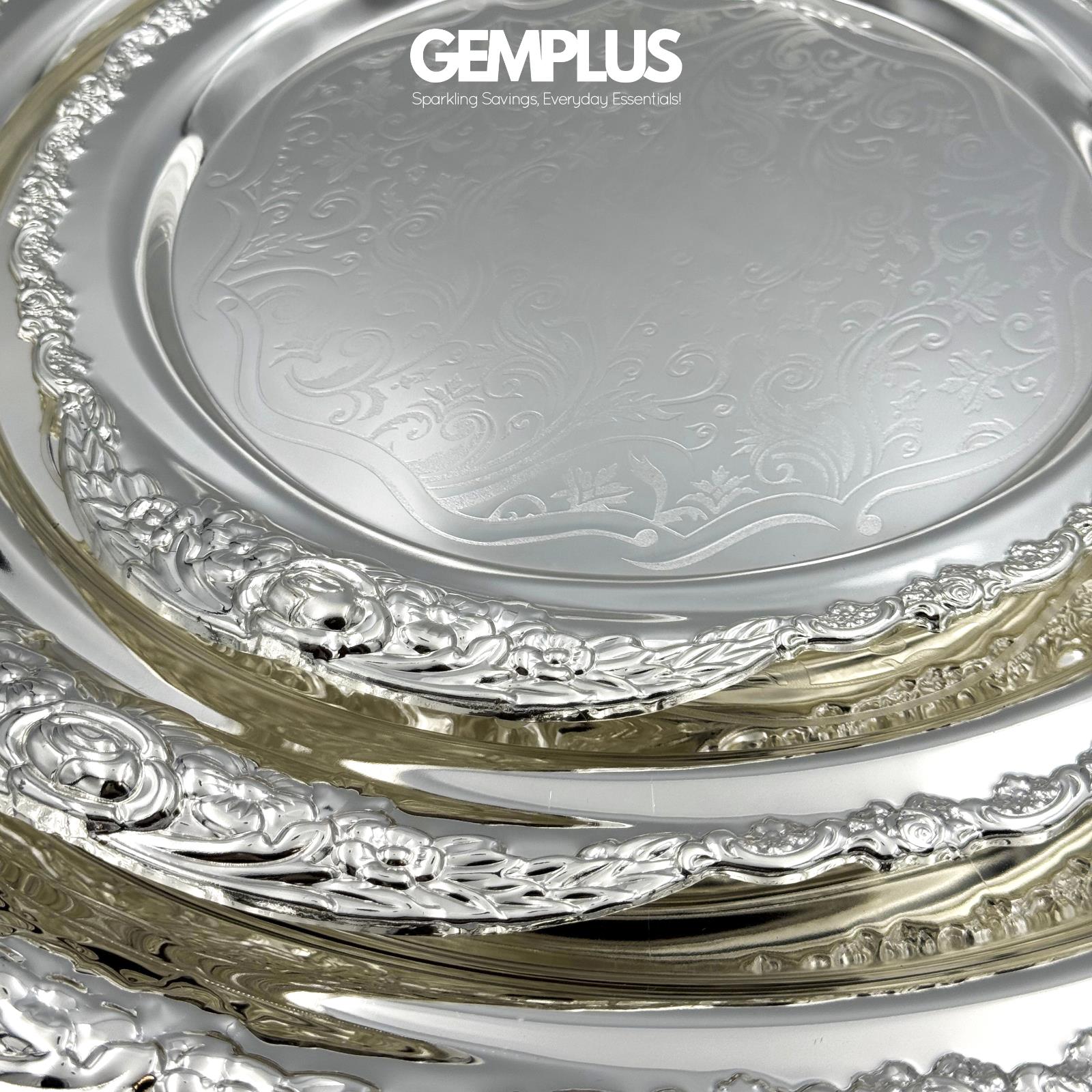 GEM+ | Premium 3-Piece Silver-Plated Vintage Tray Set – Elegant Durable