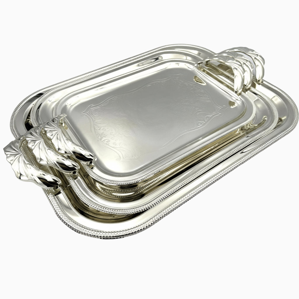 GEM+ | Premium 3-Piece Silver-Plated Vintage Tray Set – Elegant Durable Strong
