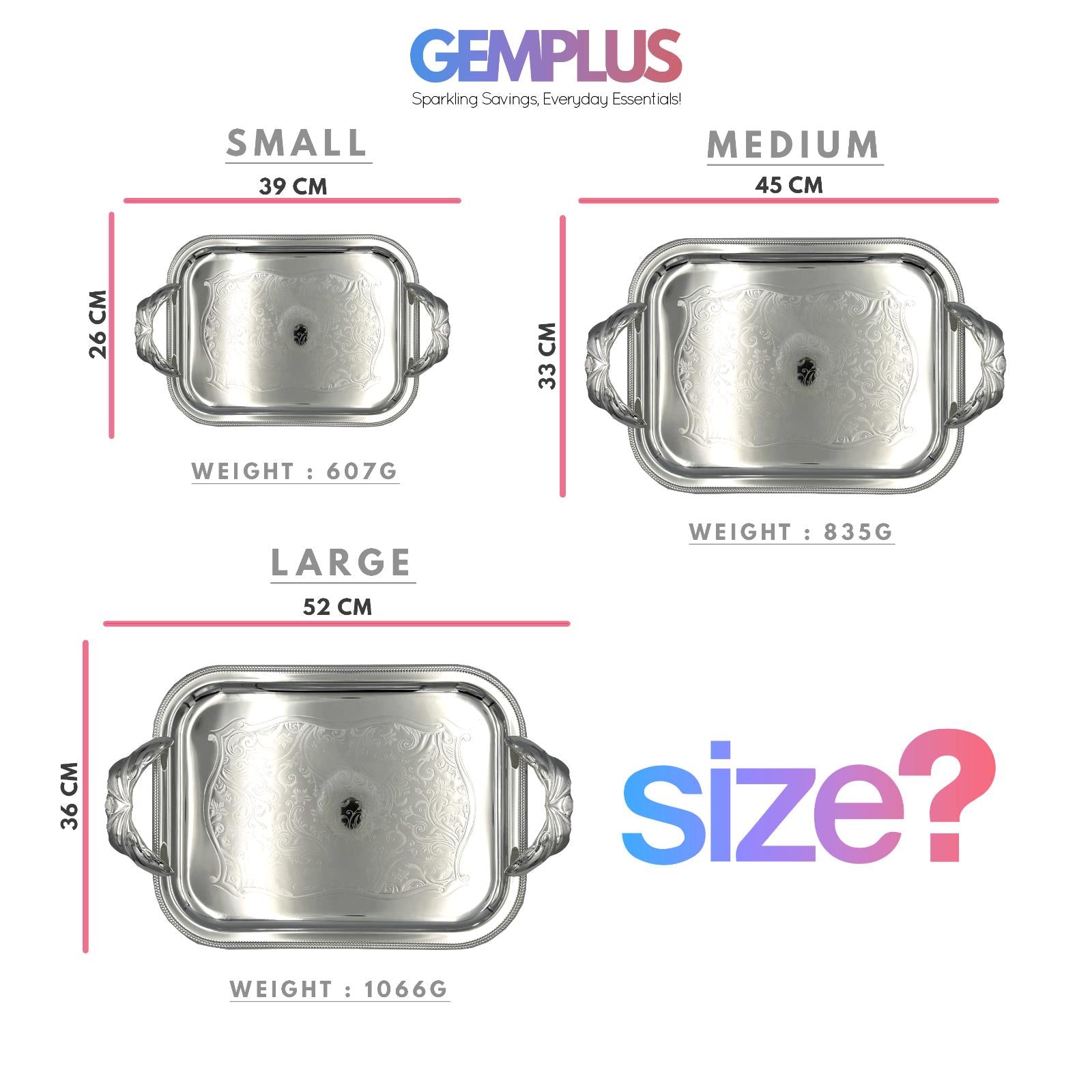 GEM+ | Premium 3-Piece Silver-Plated Vintage Tray Set – Elegant Durable Strong